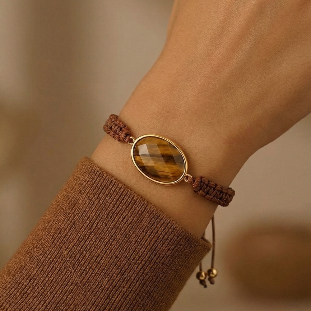 Faceted Tiger's Eye Macrame Bracelet - Brown